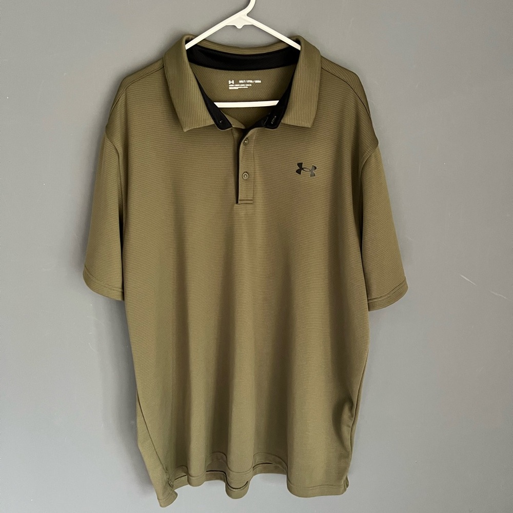 Under Armour Polo Shirt Mens 3XLT Green Performance Loose Heatgear Tech Shirt